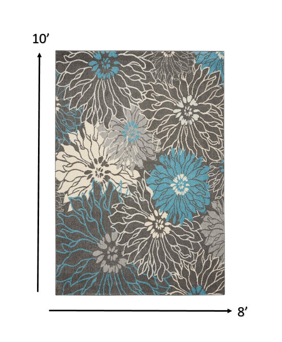 2 X 3 Blue And Gray Floral Power Loom Area Rug Image 8