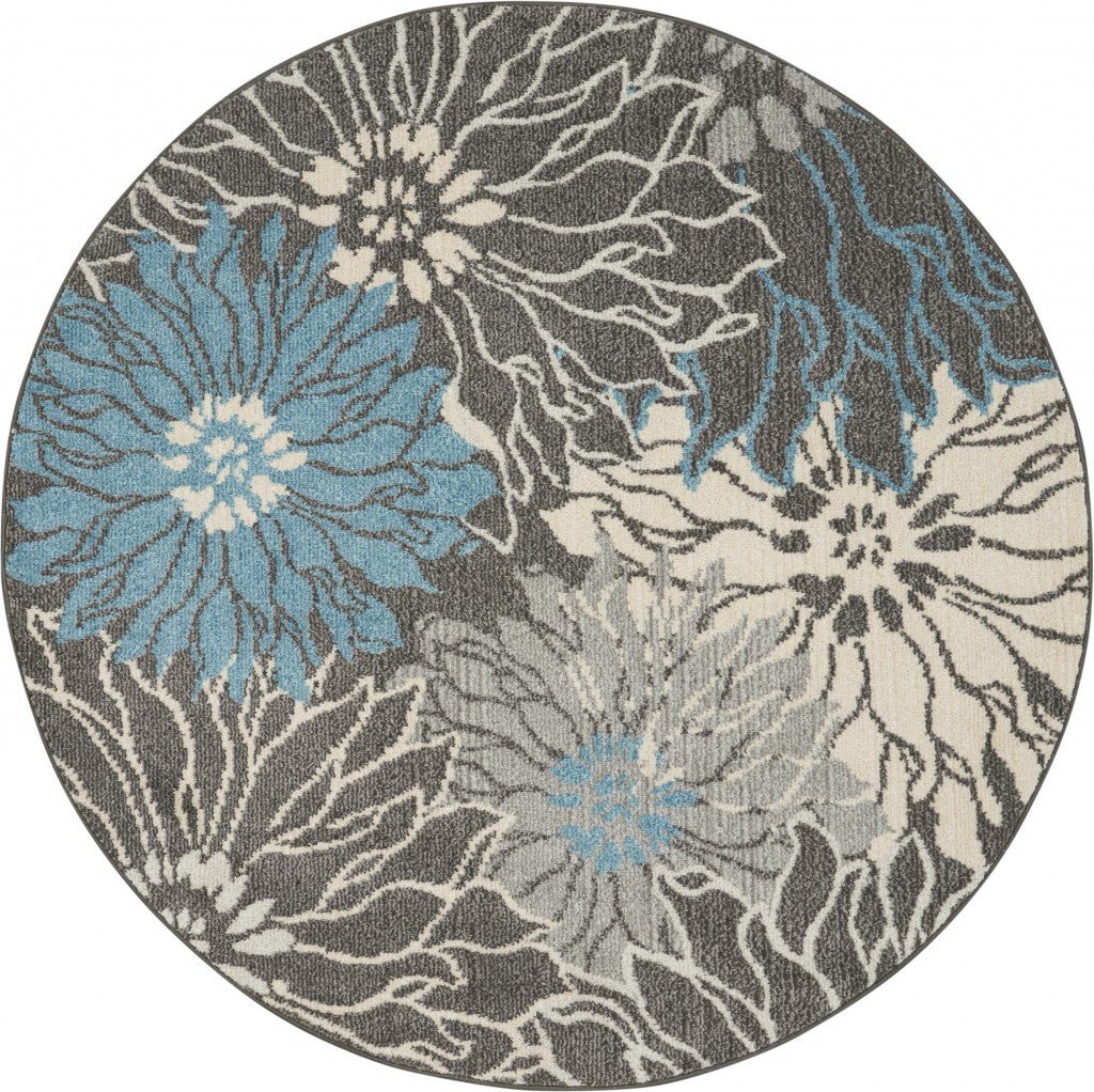 2 X 3 Blue And Gray Floral Power Loom Area Rug Image 11