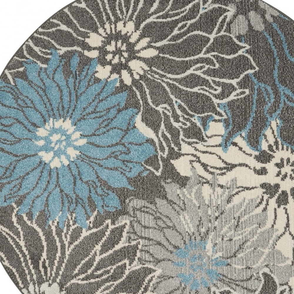 2 X 3 Blue And Gray Floral Power Loom Area Rug Image 12