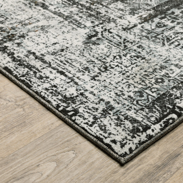 2 X 8 Charcoal Rust Grey Blue Ivory And Brown Oriental Power Loom Stain Resistant Runner Rug Image 1