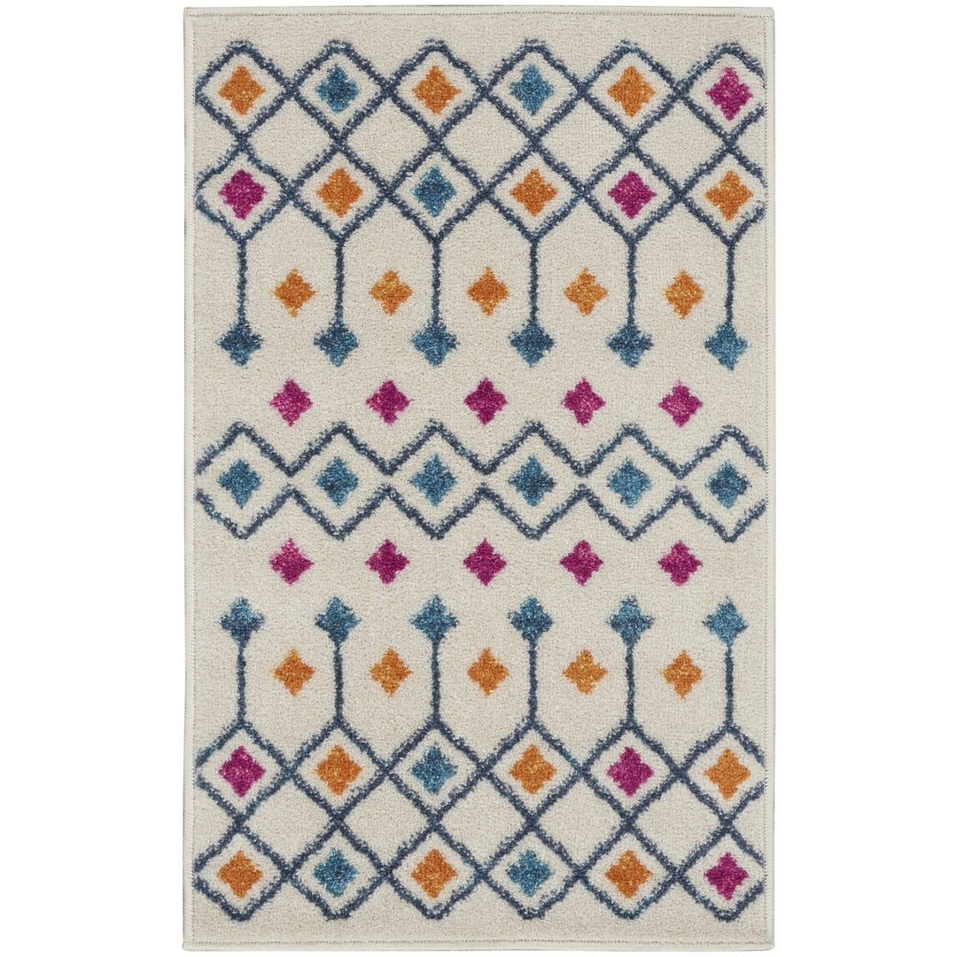 2 X 3 Blue And Ivory Geometric Dhurrie Area Rug Image 1