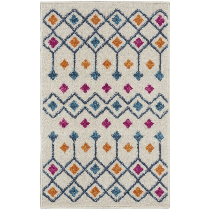 2 X 3 Blue And Ivory Geometric Dhurrie Area Rug Image 1