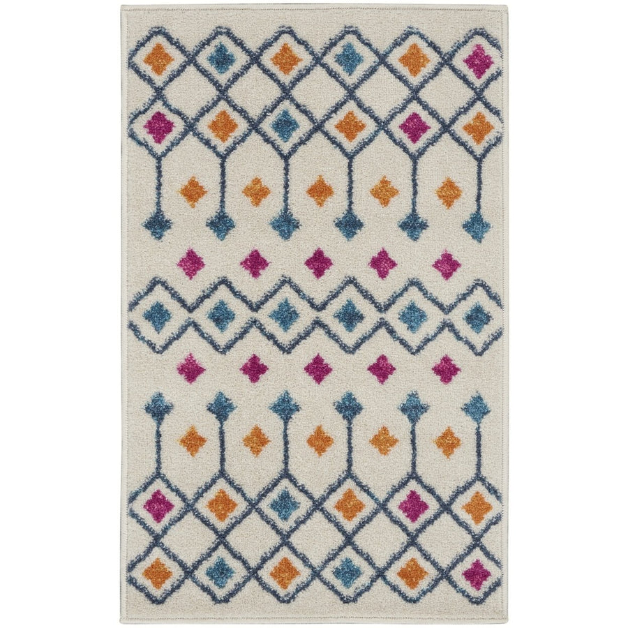 2 X 3 Blue And Ivory Geometric Dhurrie Area Rug Image 1