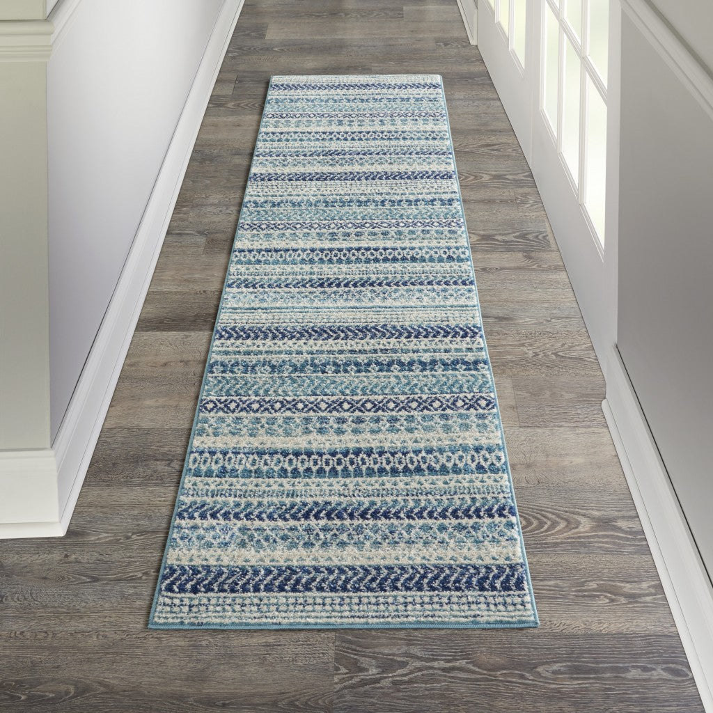 2 x 3 Blue and Ivory Striped Power Loom Area Rug Image 6