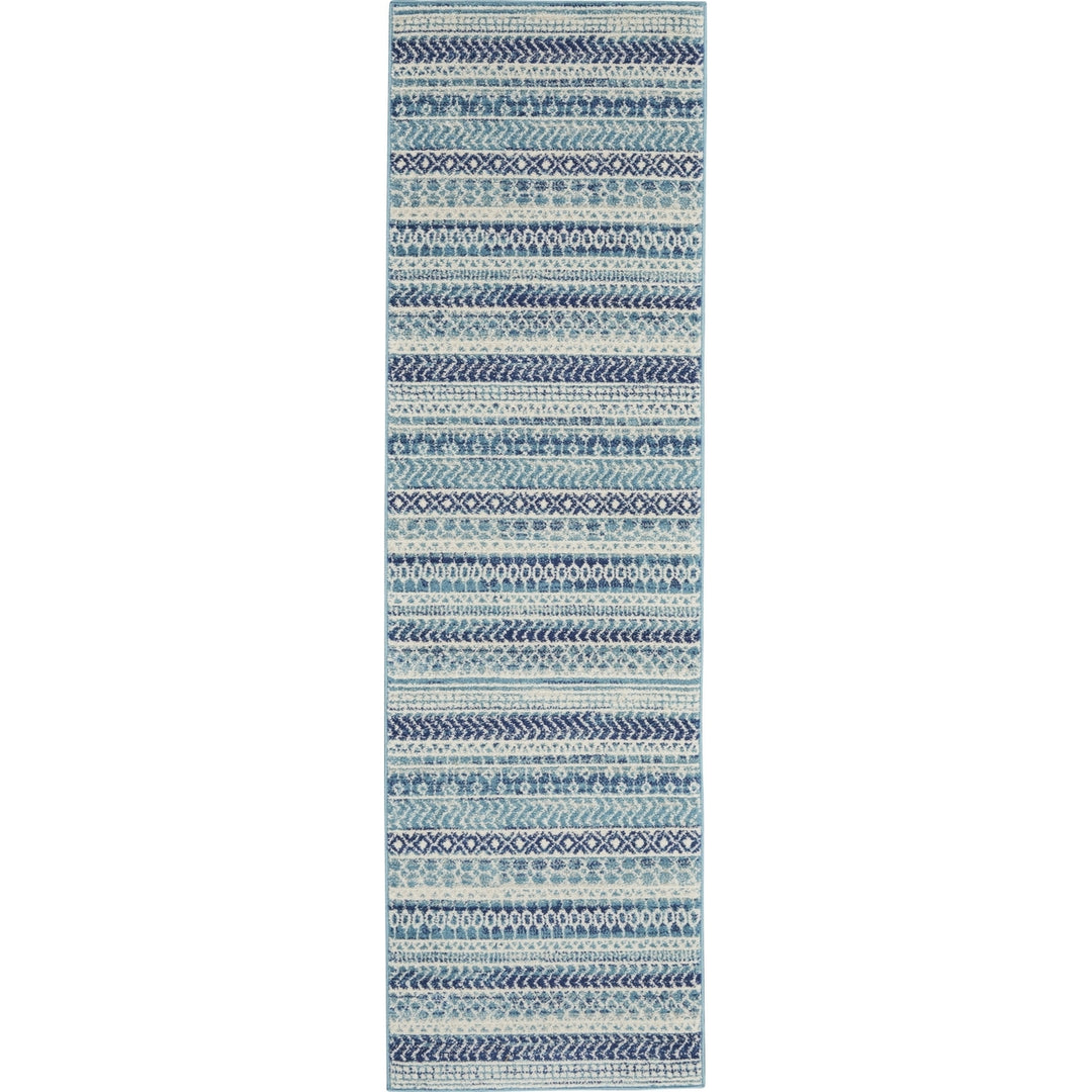 2 x 3 Blue and Ivory Striped Power Loom Area Rug Image 7