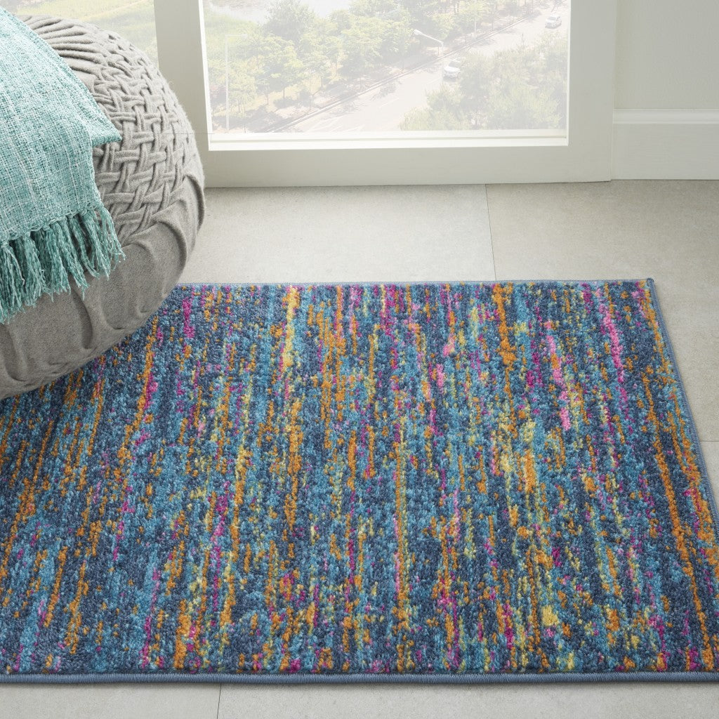 2 X 3 Blue And Orange Abstract Power Loom Area Rug Image 9