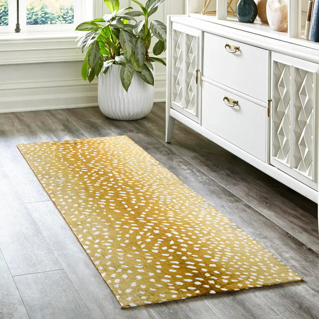 2 X 8 Gold Gazelle Print Shag Handmade Non Skid Runner Rug Image 9