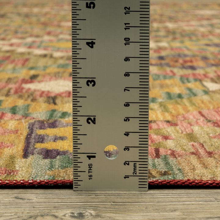 2 X 8 Gold Orange Brown Red Green Purple And Beige Southwestern Printed Stain Resistant Non Skid Runner Rug Image 9