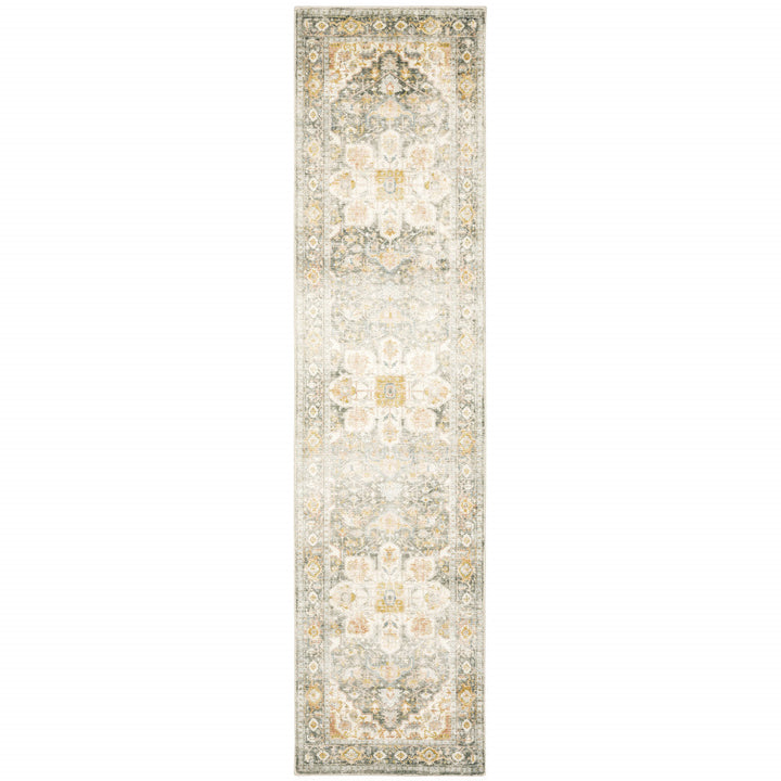 2 X 8 Gray And Ivory Oriental Power Loom Stain Resistant Runner Rug Image 1