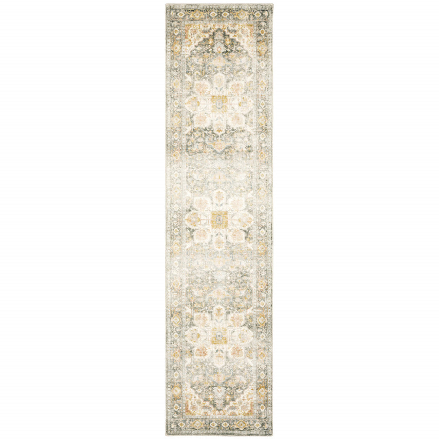 2 X 8 Gray And Ivory Oriental Power Loom Stain Resistant Runner Rug Image 1