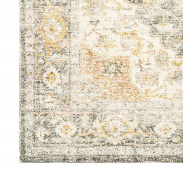 2 X 8 Gray And Ivory Oriental Power Loom Stain Resistant Runner Rug Image 3