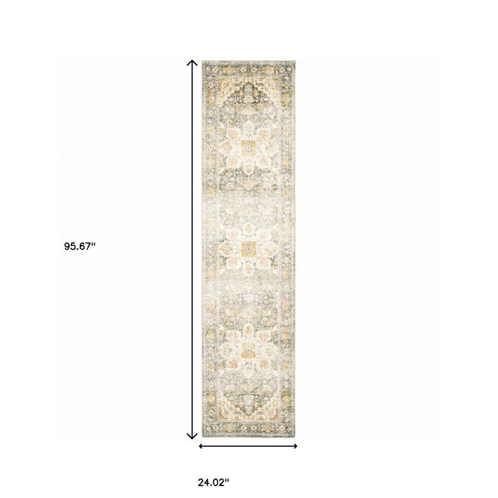 2 X 8 Gray And Ivory Oriental Power Loom Stain Resistant Runner Rug Image 10