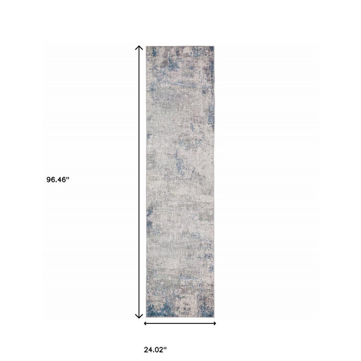 2 X 8 Grey And Blue Abstract Power Loom Stain Resistant Runner Rug Image 8