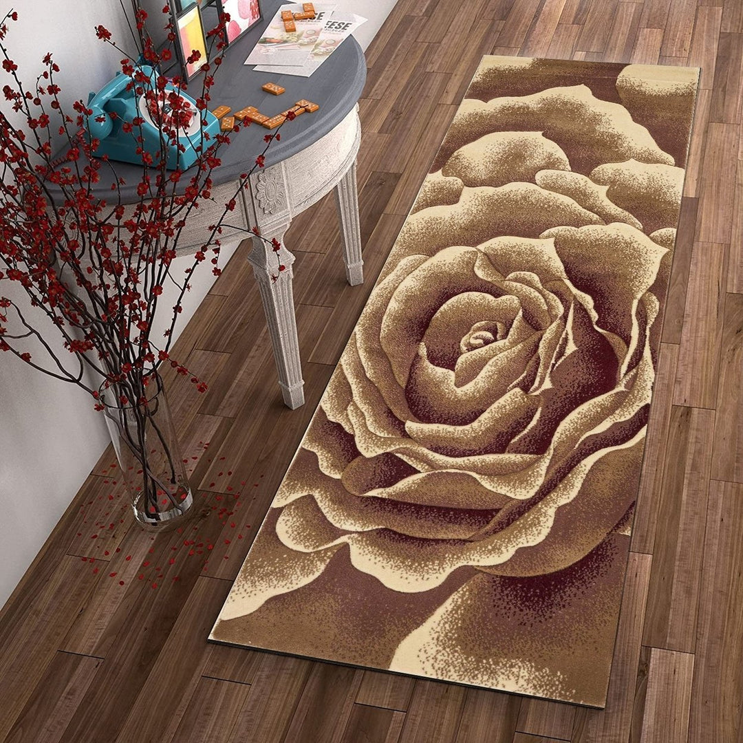 3X5 Ivory Machine Woven Hand Carved Oversized Floral Indoor Area Rug Image 2