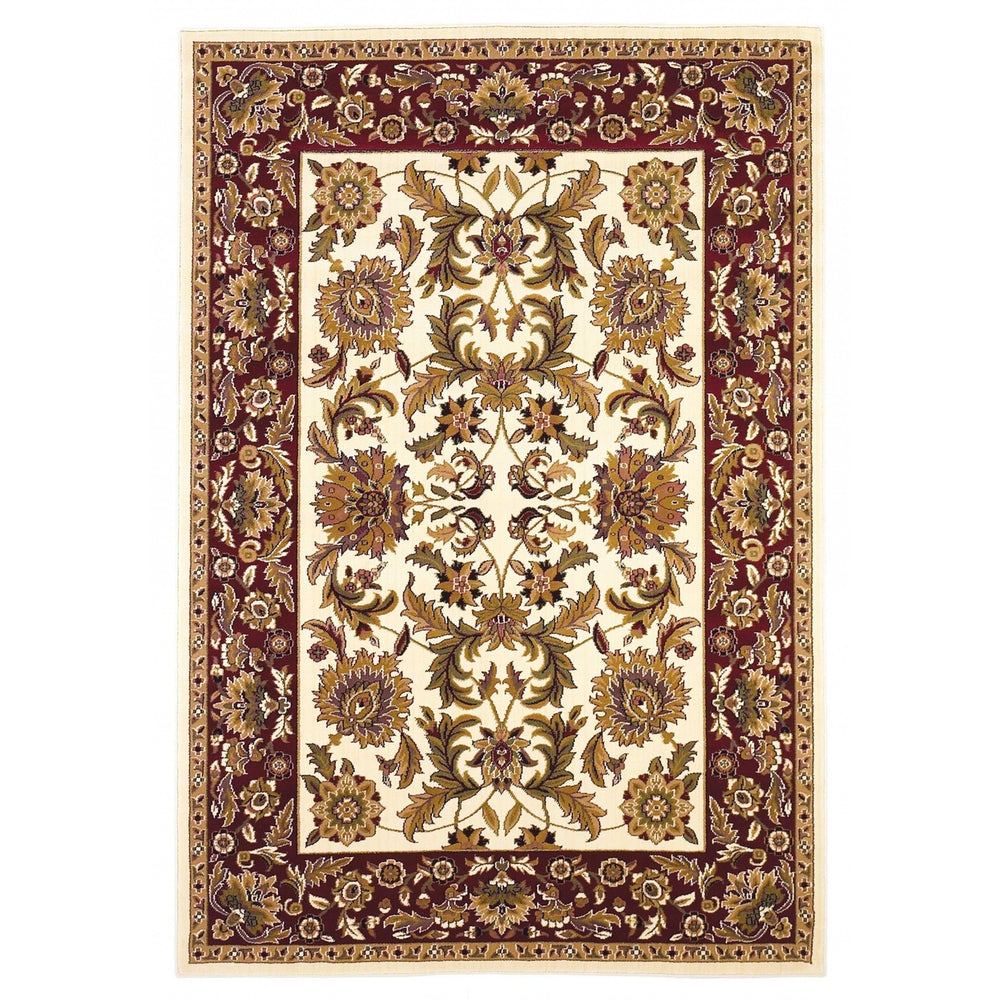 2 X 8 Ivory Or Red Traditional Bordered Runner Rug Image 2