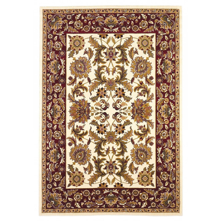 2 X 8 Ivory Or Red Traditional Bordered Runner Rug Image 2