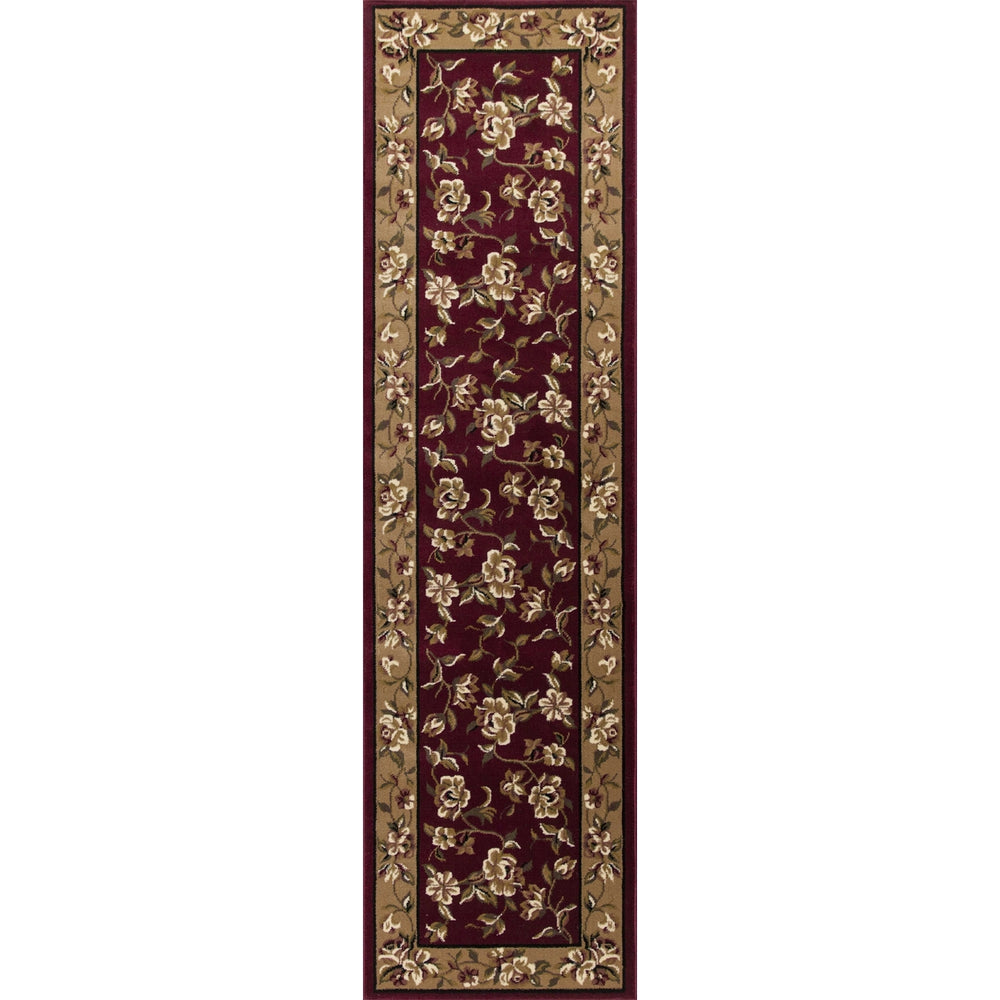 2 X 8 Red Or Beige Floral Runner Rug Image 2