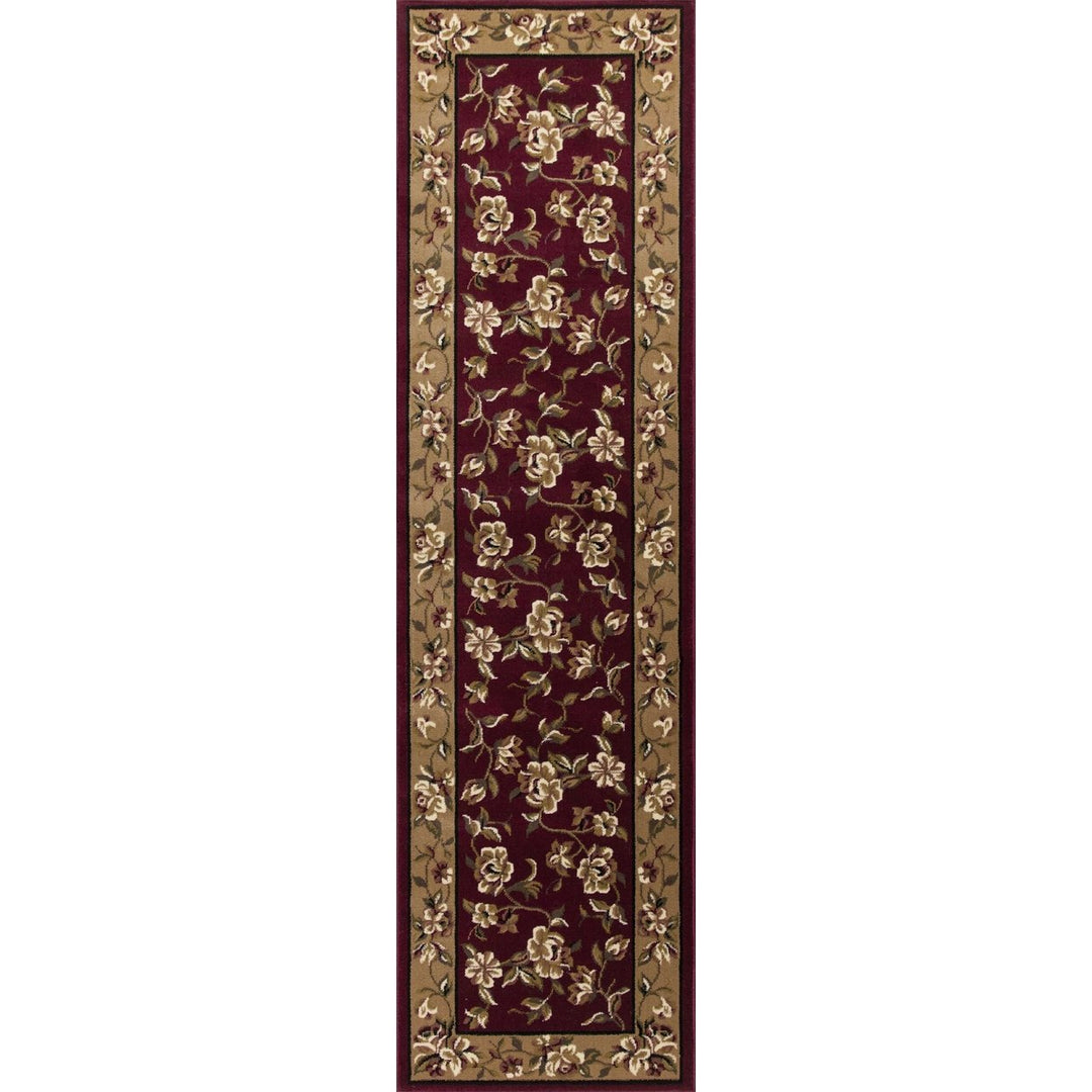 2 X 8 Red Or Beige Floral Runner Rug Image 1