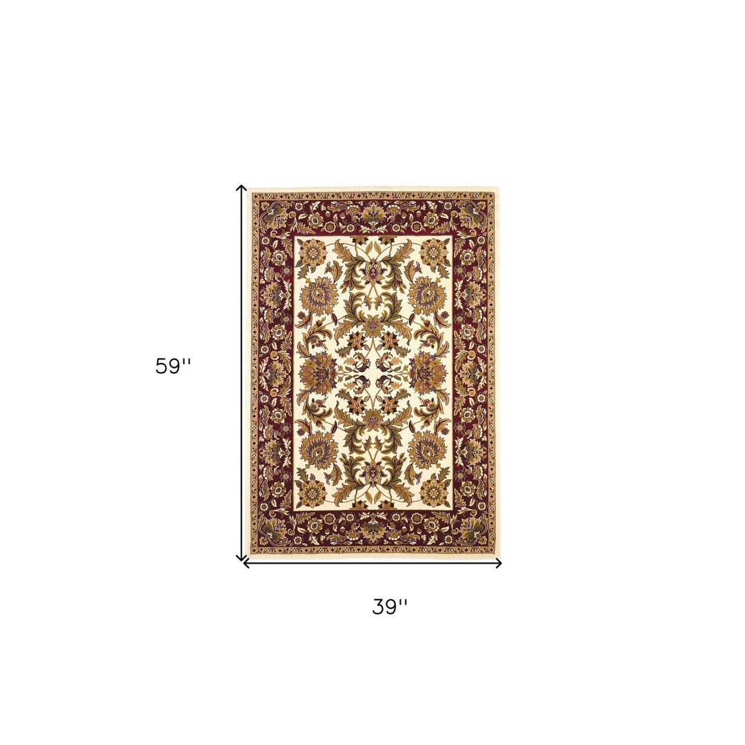 2 X 8 Ivory Or Red Traditional Bordered Runner Rug Image 4