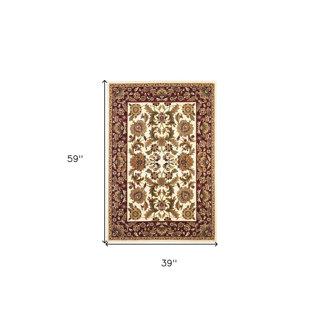 2 X 8 Ivory Or Red Traditional Bordered Runner Rug Image 1