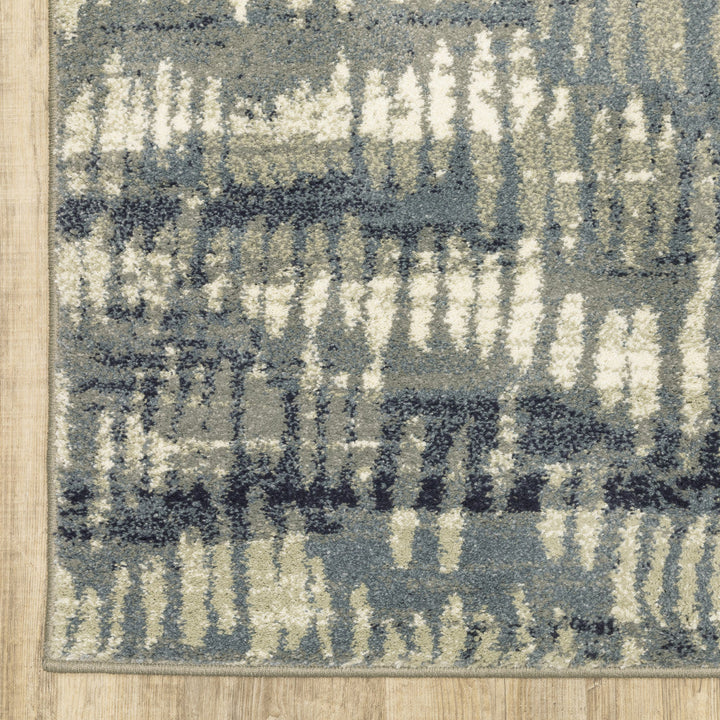 2 X 8 Grey Beige Blue And Light Blue Abstract Power Loom Stain Resistant Runner Rug Image 3