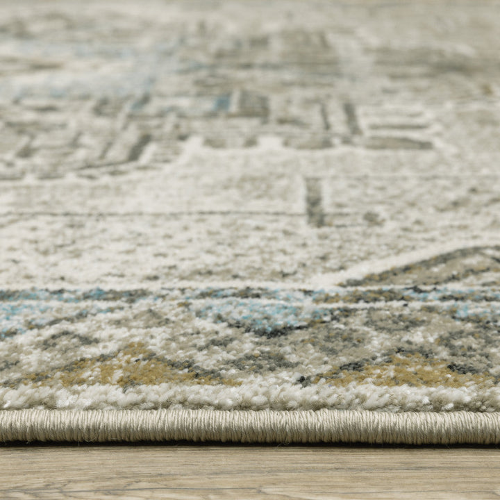 2 X 8 Grey Blue Beige And Gold Oriental Power Loom Stain Resistant Runner Rug Image 9