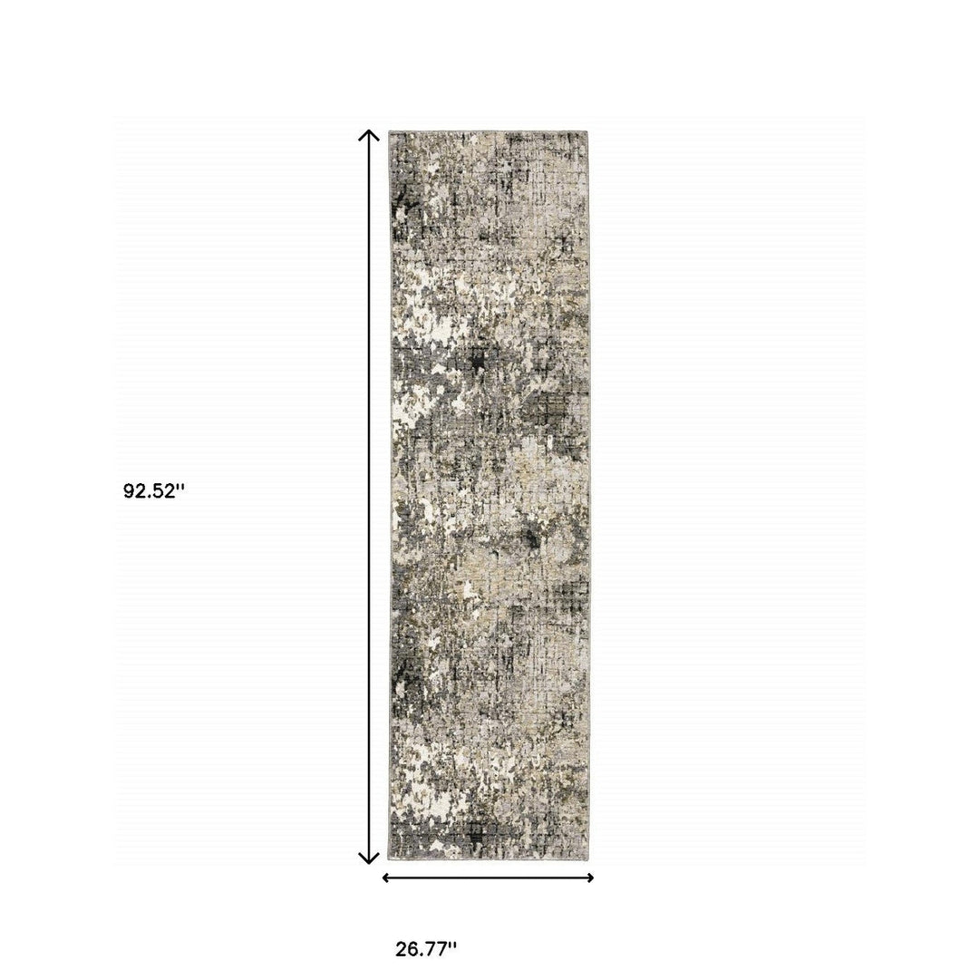 2 X 8 Grey Ivory Beige Charcoal Black Tan And Brown Abstract Power Loom Stain Resistant Runner Rug Image 11