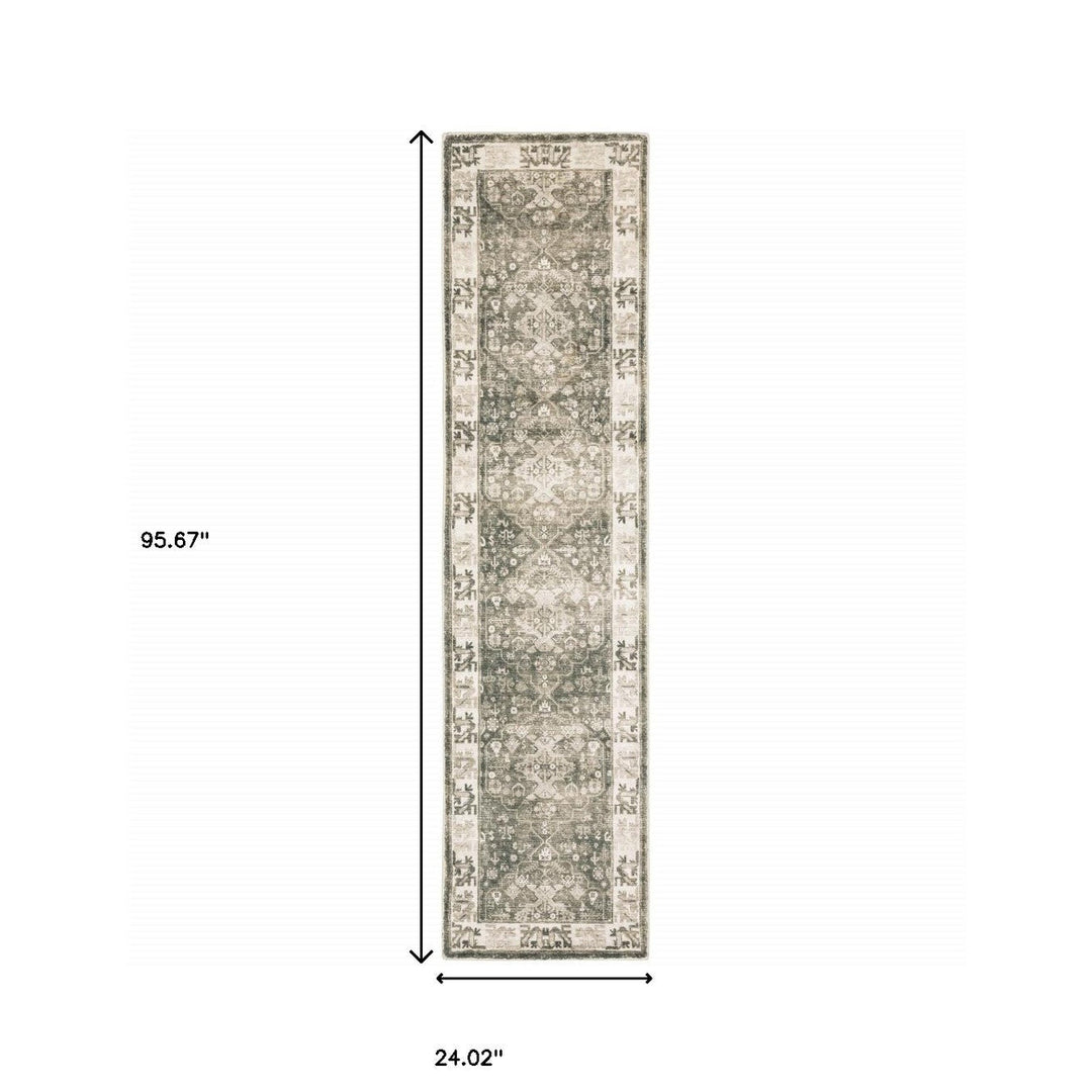 2 X 8 Grey Ivory Tan And Beige Oriental Power Loom Stain Resistant Runner Rug Image 11