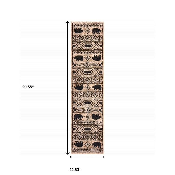 2 X 8 Ivory And Black Southwestern Power Loom Stain Resistant Runner Rug Image 5