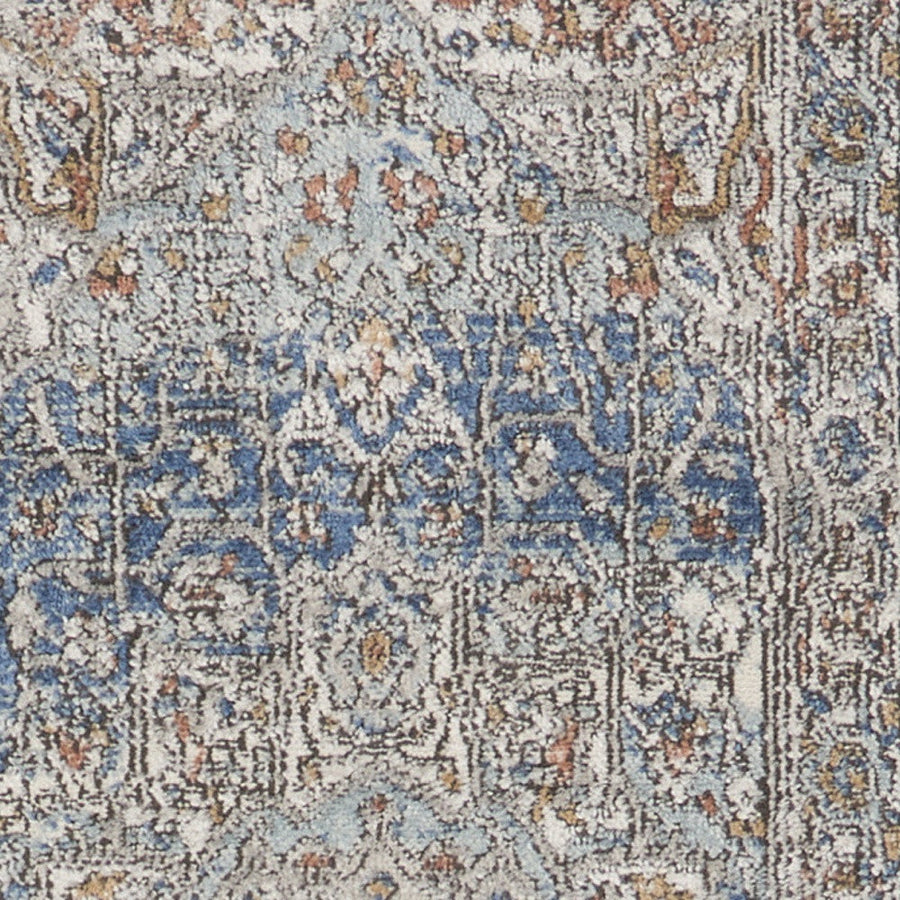 2 X 8 Ivory And Blue Oriental Power Loom Non Skid Runner Rug Image 1