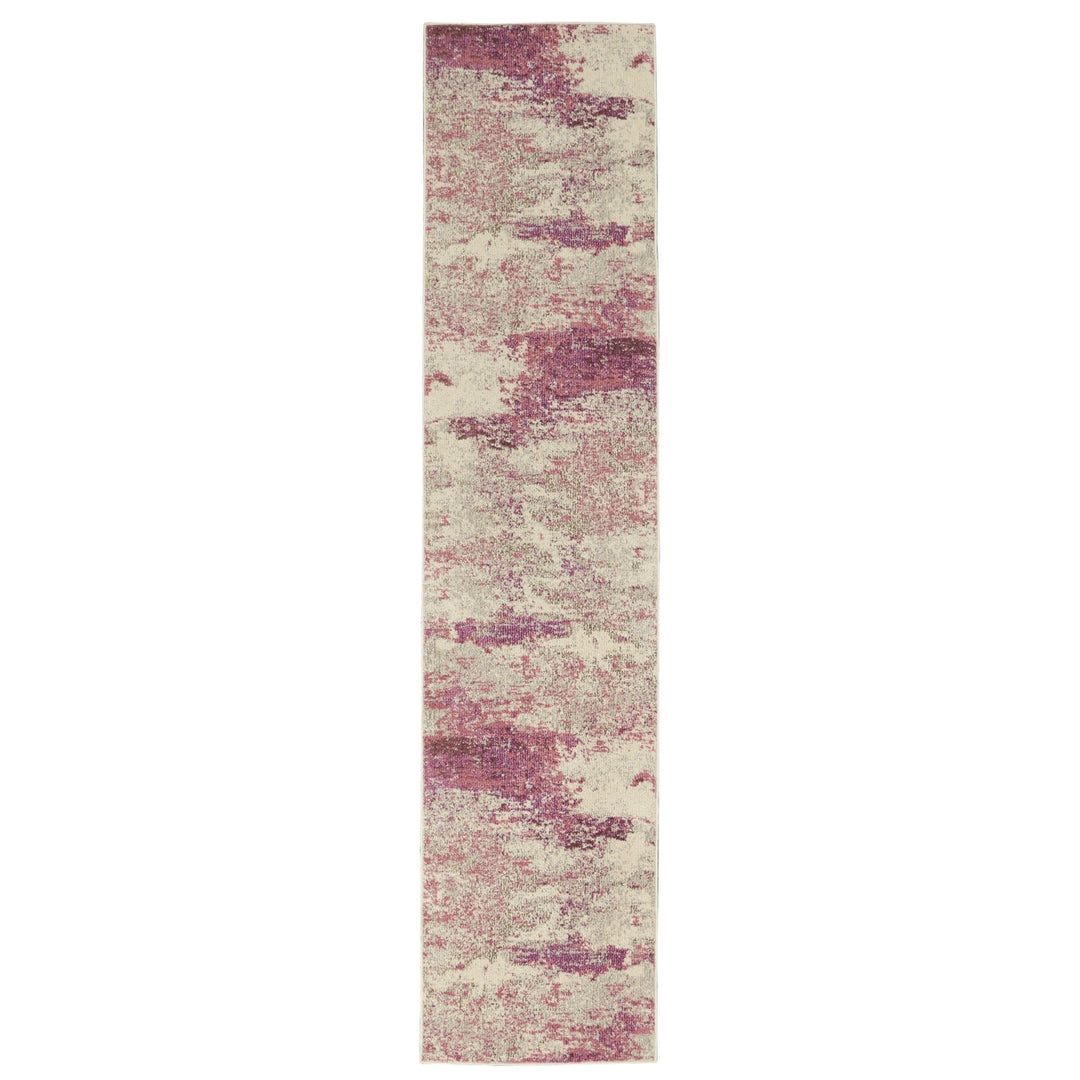 2 X 8 Ivory And Pink Abstract Power Loom Non Skid Runner Rug Image 1