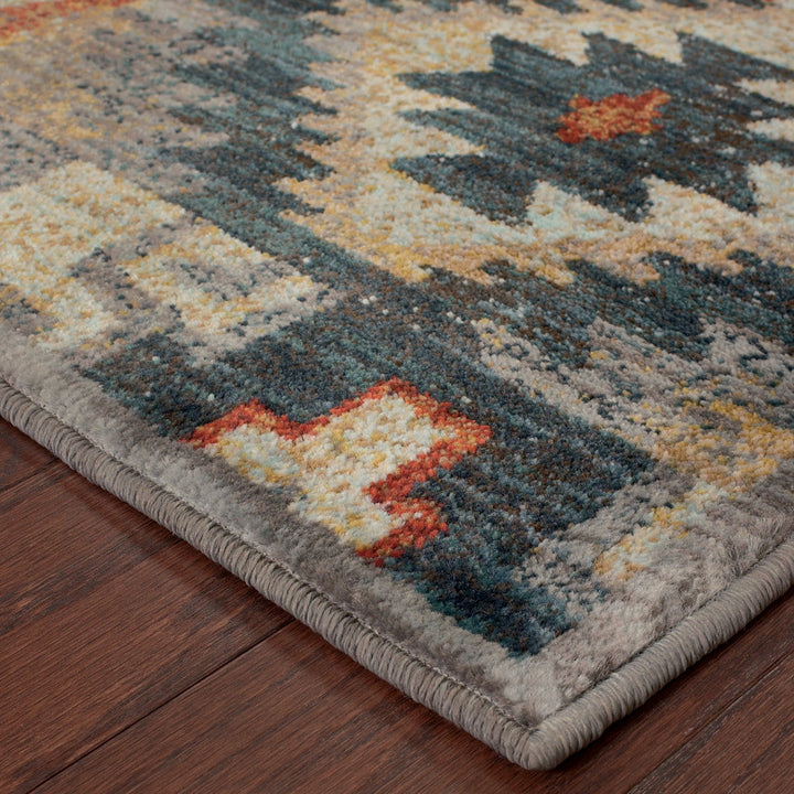 2 X 3 Blue Teal Grey Orange Gold Ivory And Rust Geometric Power Loom Stain Resistant Area Rug Image 3