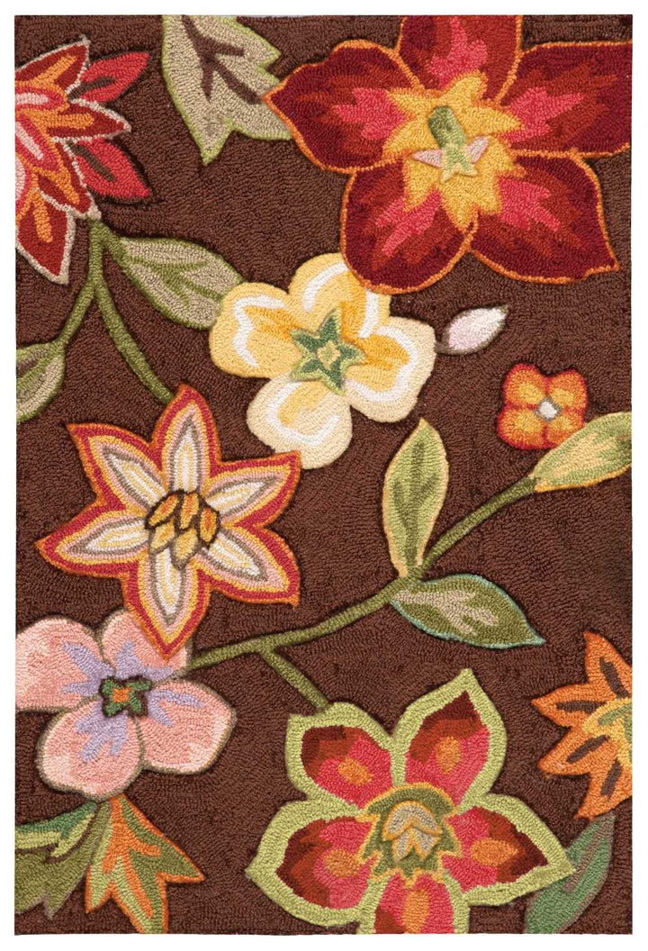 2 X 3 Brown Floral Hand Hooked Handmade Area Rug Image 1