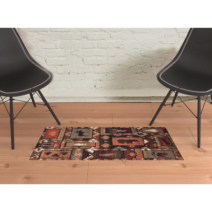 2 X 3 Brown Rust Berry Sage Green Gold And Ivory Southwestern Power Loom Stain Resistant Area Rug Image 2