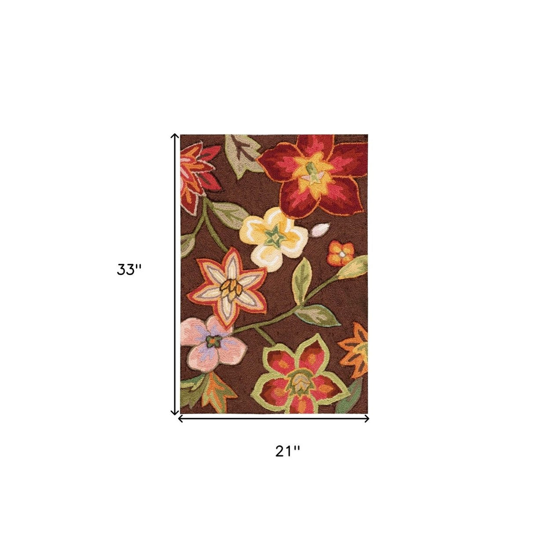 2 X 3 Brown Floral Hand Hooked Handmade Area Rug Image 6