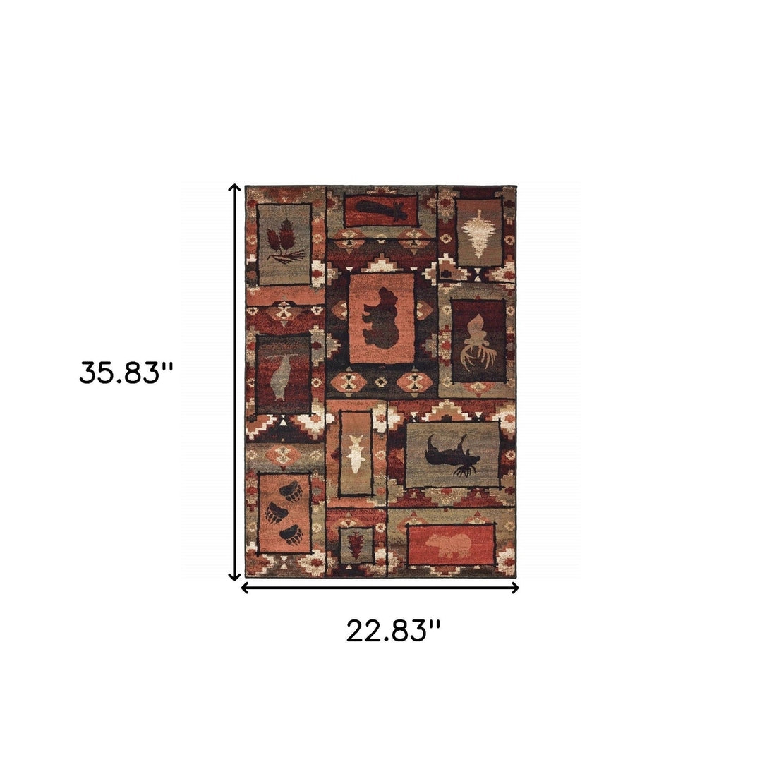 2 X 3 Brown Rust Berry Sage Green Gold And Ivory Southwestern Power Loom Stain Resistant Area Rug Image 5