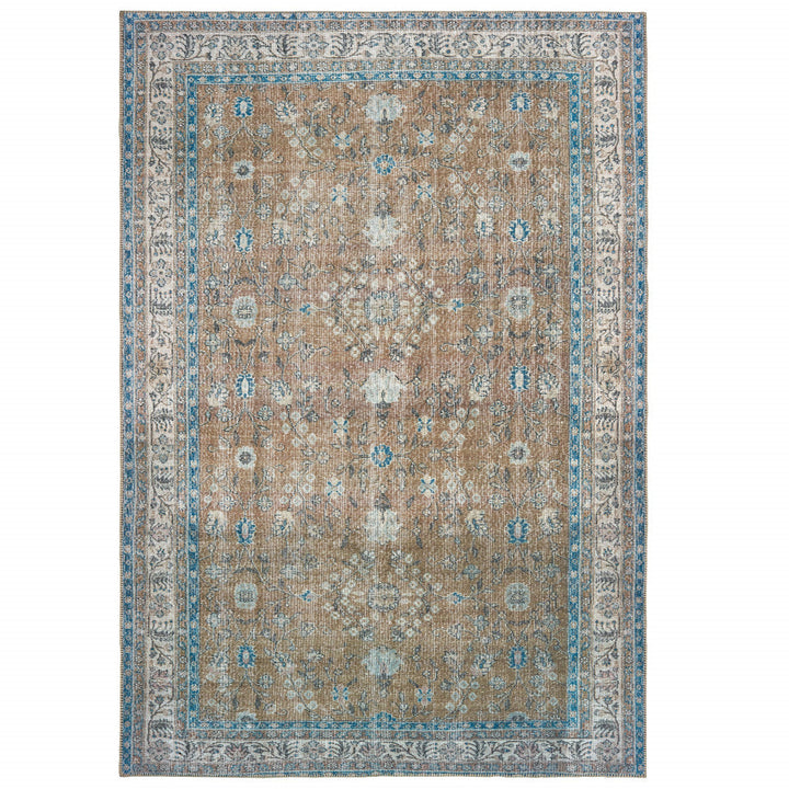 2 X 3 Gold And Grey Oriental Power Loom Stain Resistant Area Rug Image 1