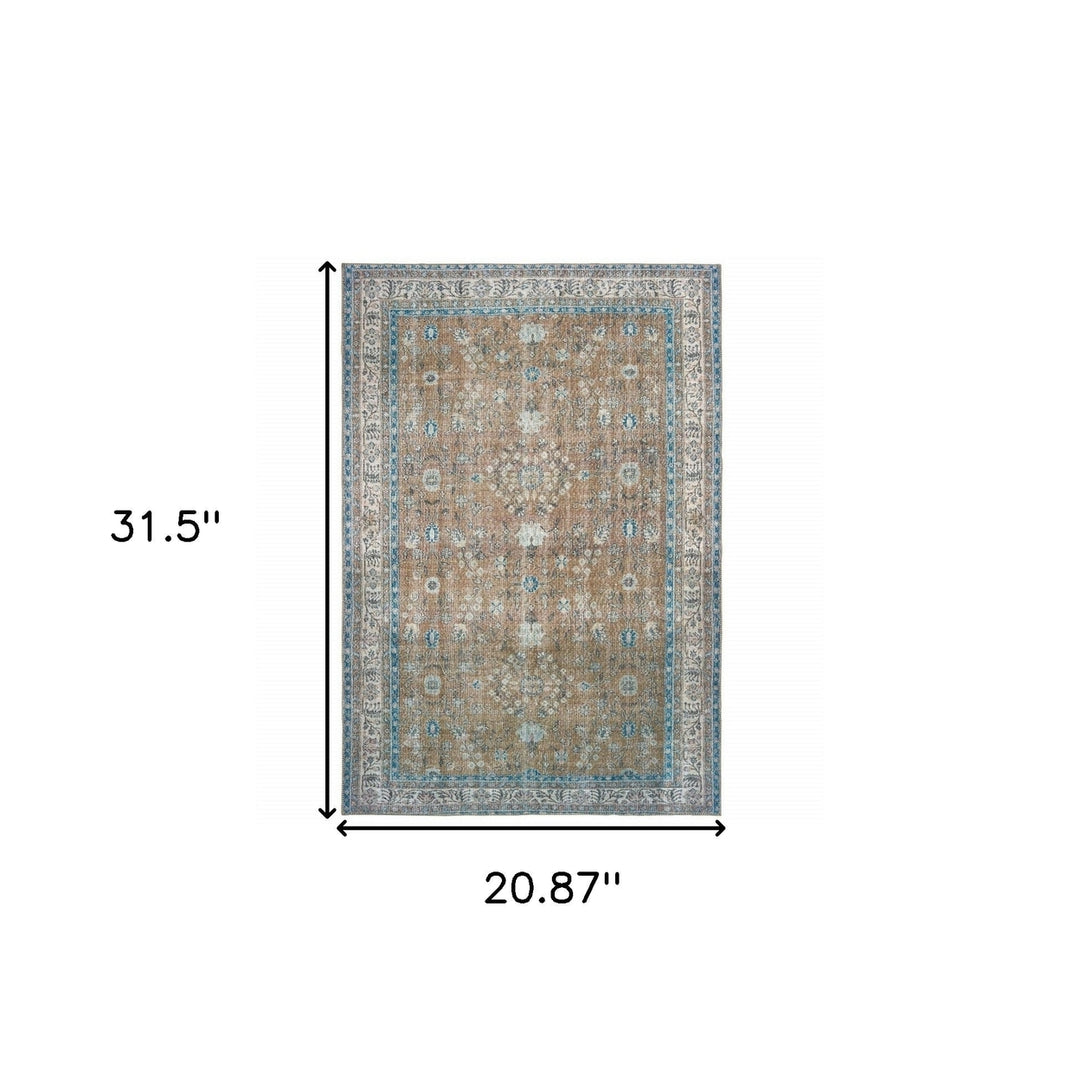 2 X 3 Gold And Grey Oriental Power Loom Stain Resistant Area Rug Image 5