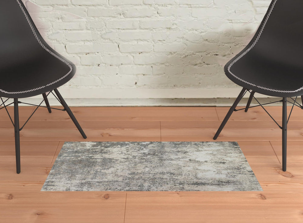 2 x 3 Gray and Beige Abstract Power Loom Area Rug Image 2