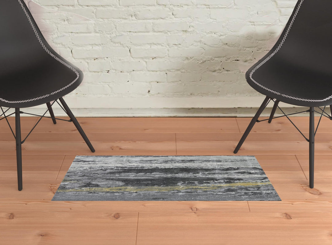 2 X 3 Gray And Black Abstract Stain Resistant Area Rug Image 1