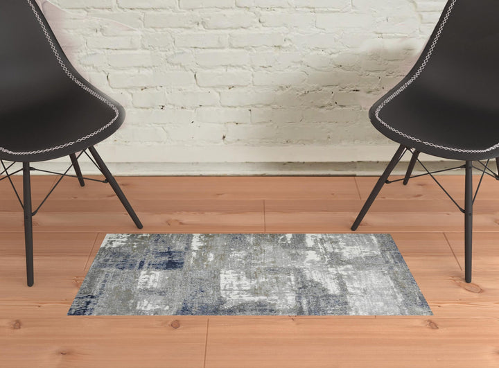 2 x 3 Gray and Blue Abstract Power Loom Area Rug Image 2