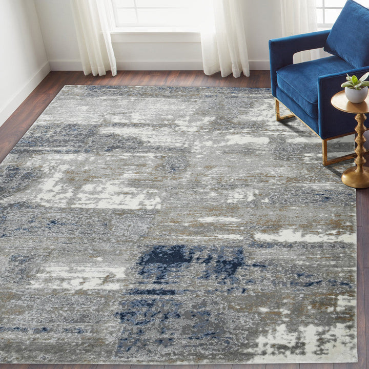 2 x 3 Gray and Blue Abstract Power Loom Area Rug Image 5