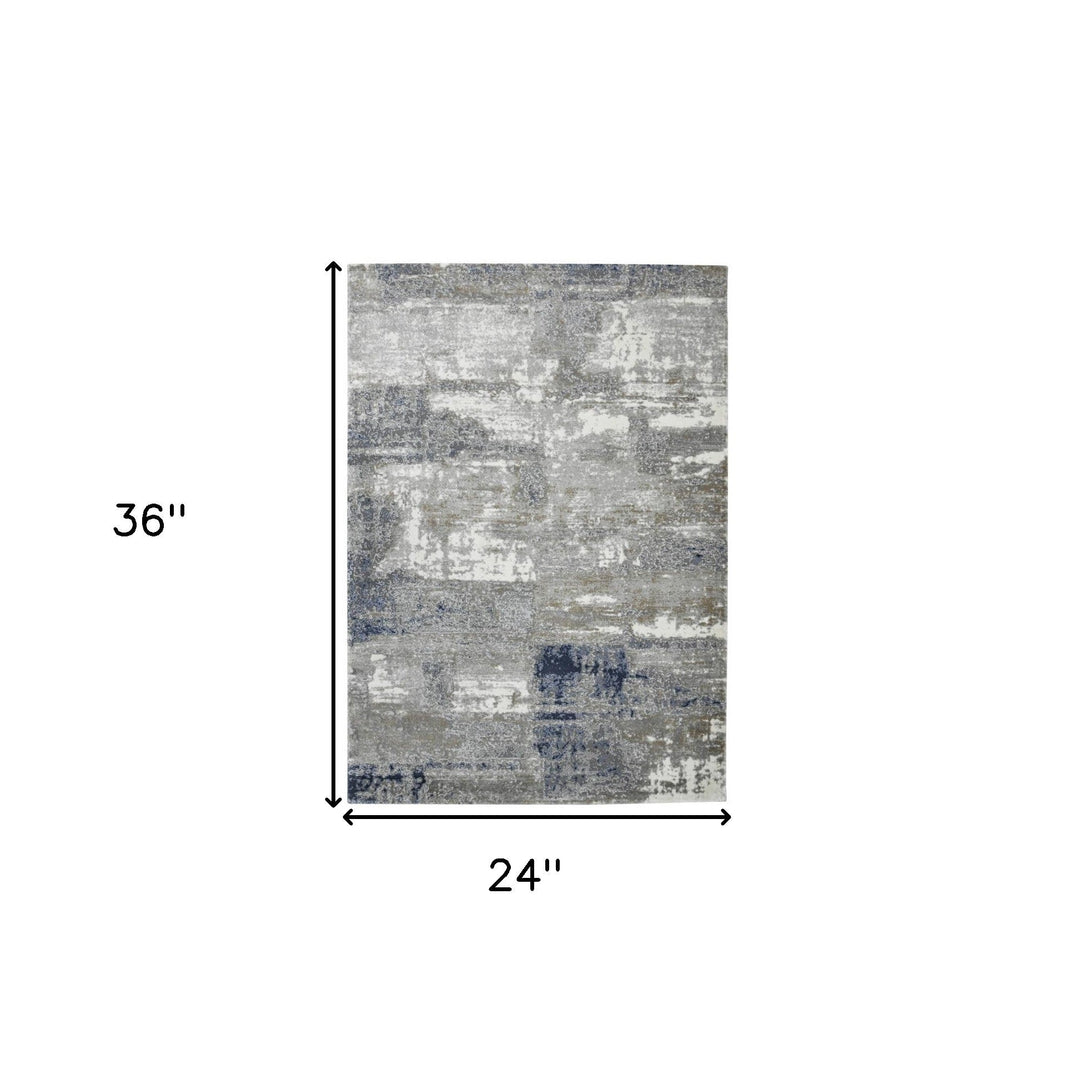 2 x 3 Gray and Blue Abstract Power Loom Area Rug Image 6