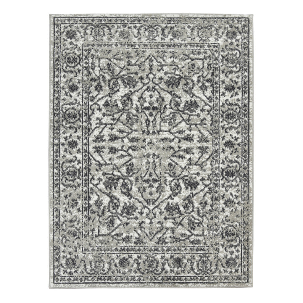 2 x 3 Gray Floral Power Loom Area Rug Image 1