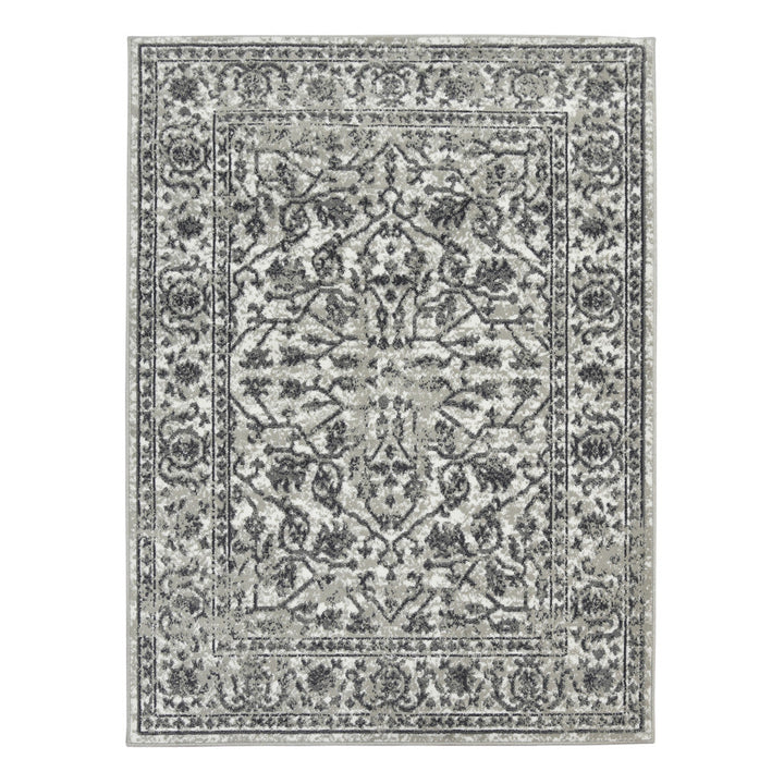 2 x 3 Gray Floral Power Loom Area Rug Image 1