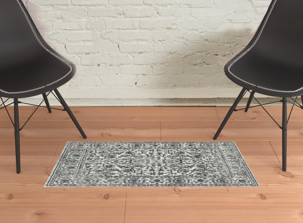 2 x 3 Gray Floral Power Loom Area Rug Image 2