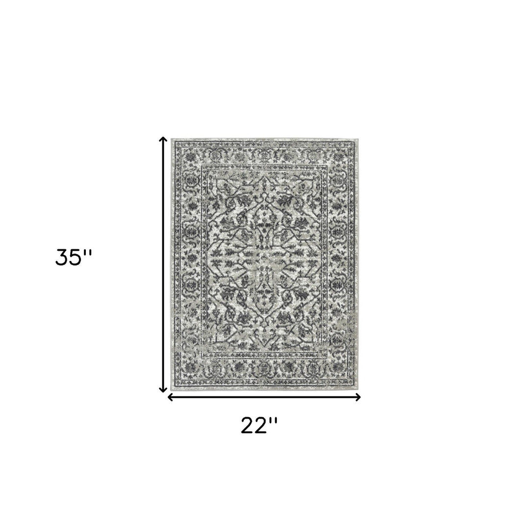 2 x 3 Gray Floral Power Loom Area Rug Image 5