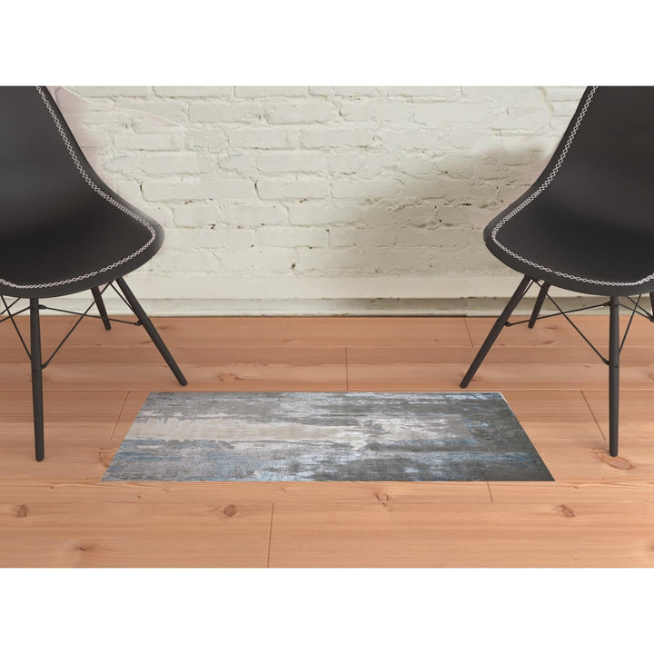 2 X 3 Gray Ivory And Blue Abstract Stain Resistant Area Rug Image 1