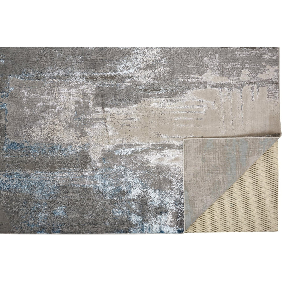 2 X 3 Gray Ivory And Blue Abstract Stain Resistant Area Rug Image 3