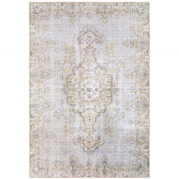 2 X 3 Grey And Gold Oriental Power Loom Stain Resistant Area Rug Image 1